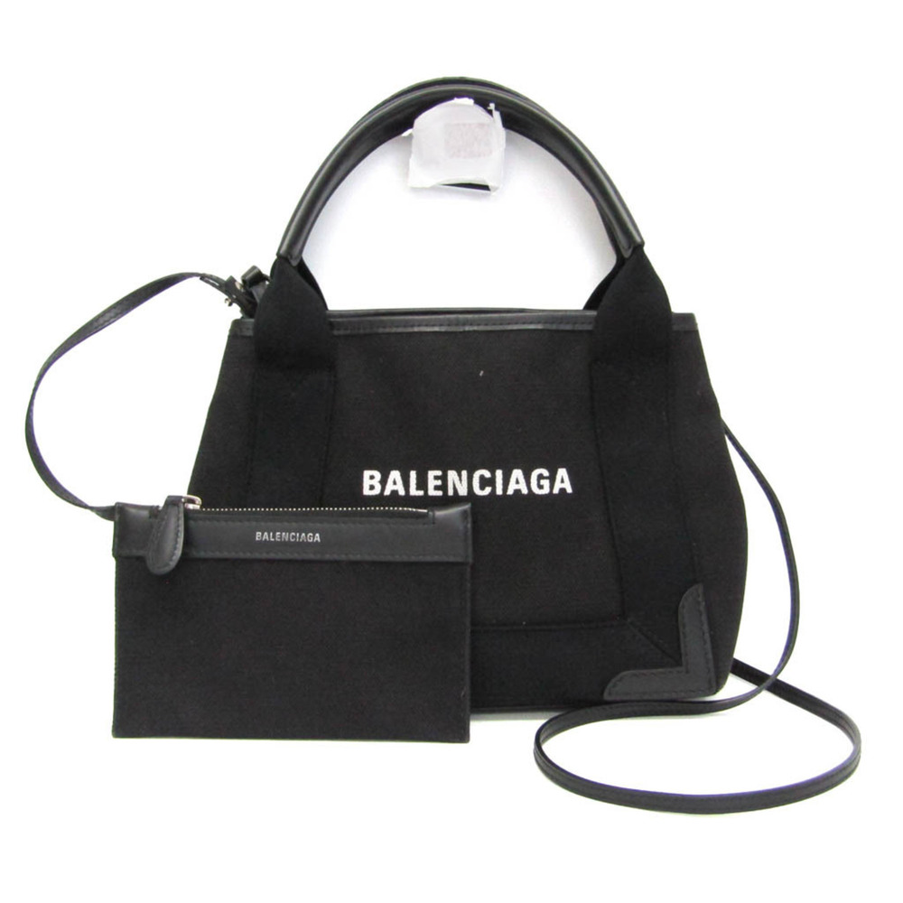 Balenciaga Navy Cabas Canvas with Leather Small